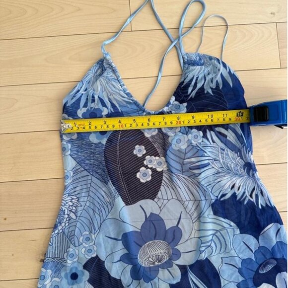 Vintage Y2K La Senza lingerie-style mesh slip dress in sheer blue floral print - Picture 5 of 8